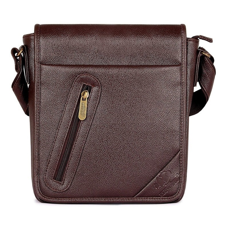 Sling Bag - Premium Leatherette with Metal Fittings | 25 cm | Chocolate