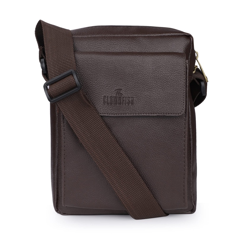 THE CLOWNFISH Alma Faux Leather Sling Bag - Water Resistant, Adjustable Strap | 4L | Dark Brown