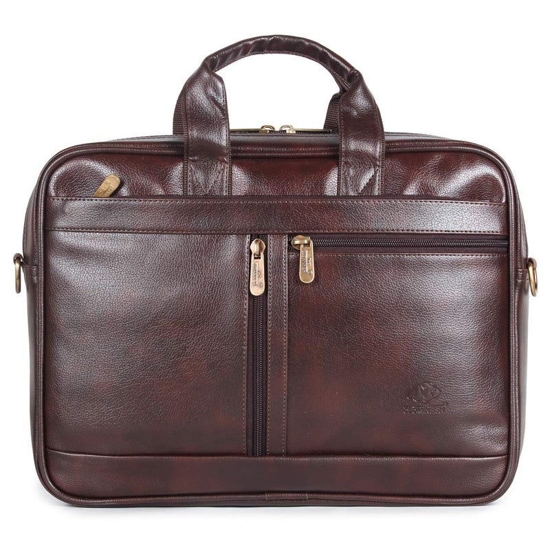 The CLOWNFISH Faux Leather Laptop Messenger Bag - Water Resistant | 15.6 inch | Dark Brown