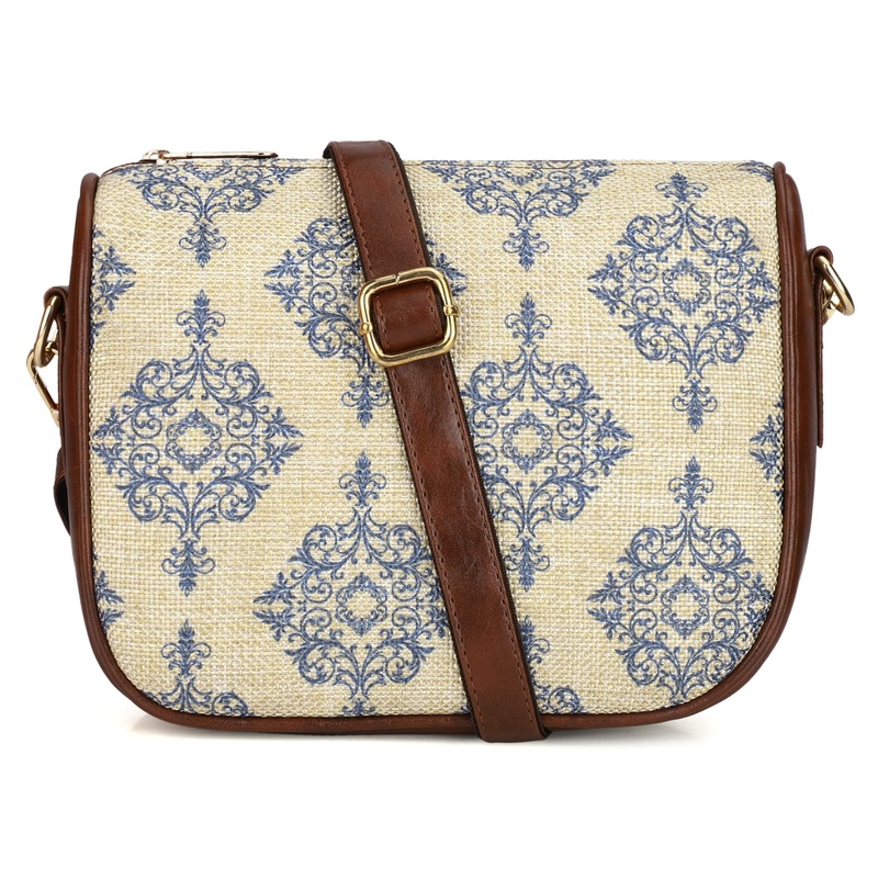 THE CLOWNFISH Garnet Series Printed Handicraft Fabric & Tapestry Crossbody Sling Bag for Women Ladies Single Shoulder Bag Shoulder Belt (Dark Pink)