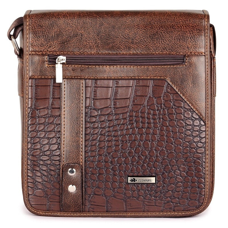 THE CLOWNFISH Gator Series Synthetic 22 cms Chestnut Brown Messenger Bag