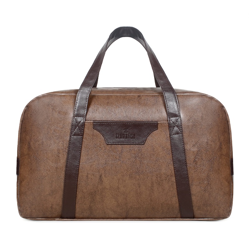 The Clownfish Mellyn 37 litres Canvas with Faux Leather Unisex Travel Duffle Bag (Yellow ochre)
