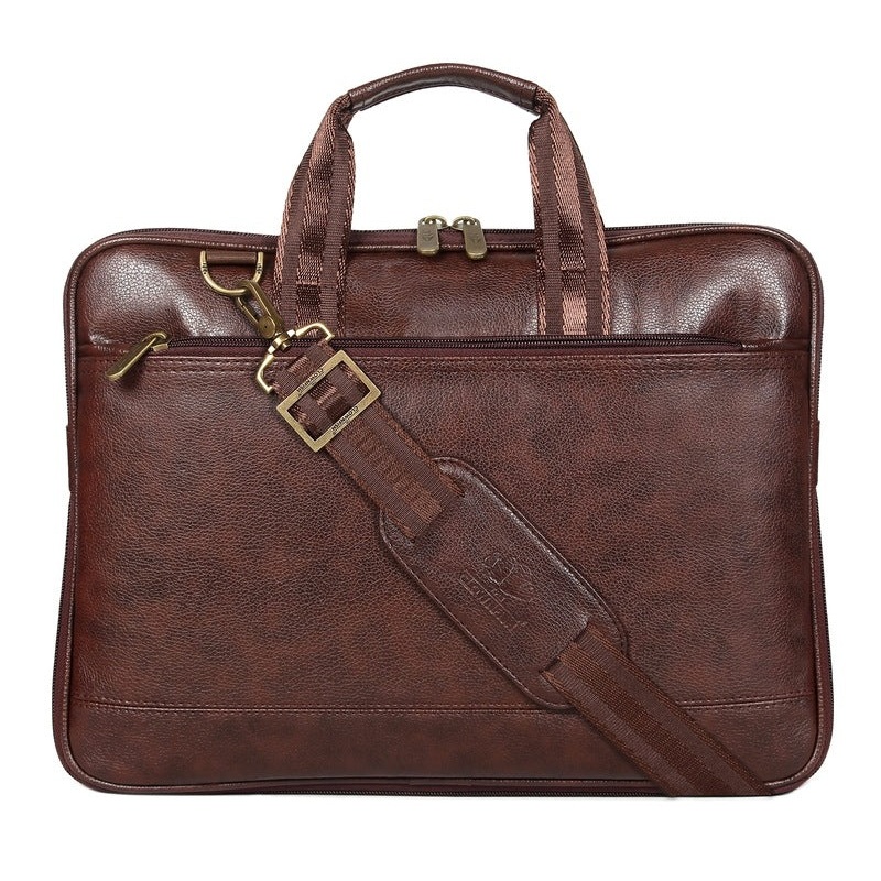 The Clownfish Minlu Baoluo Synthetic Leather 14 inch Laptop Briefcase Office Bag Messenger Sling Shoulder Bag Executive Bag with Strap Business Briefcase Bags Handbag for Men & Women (Chocolate Brown)