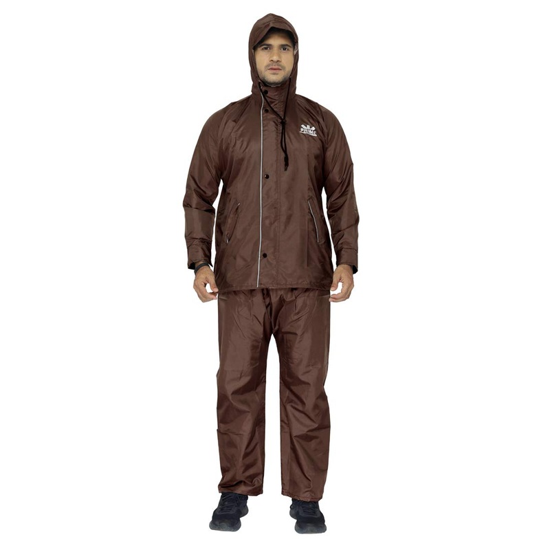 THE CLOWNFISH Rain Coat for Men Waterproof Raincoat with Pants Polyester Reversible Double Layer Rain Coat For Men Bike Rain Suit Rain Jacket Suit Inner Mobile Pocket with Storage Bag (Brown XXXL)