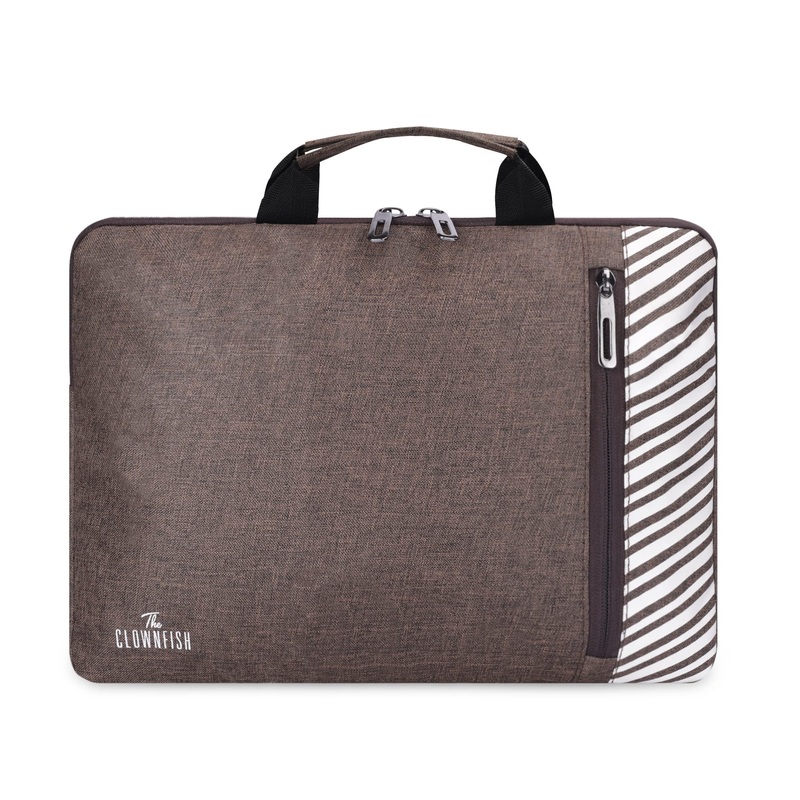 THE CLOWNFISH Rex Series Polyester Unisex 14 Inch Laptop Bag Tablet Case With Comfortable Carry Handle (Brown)