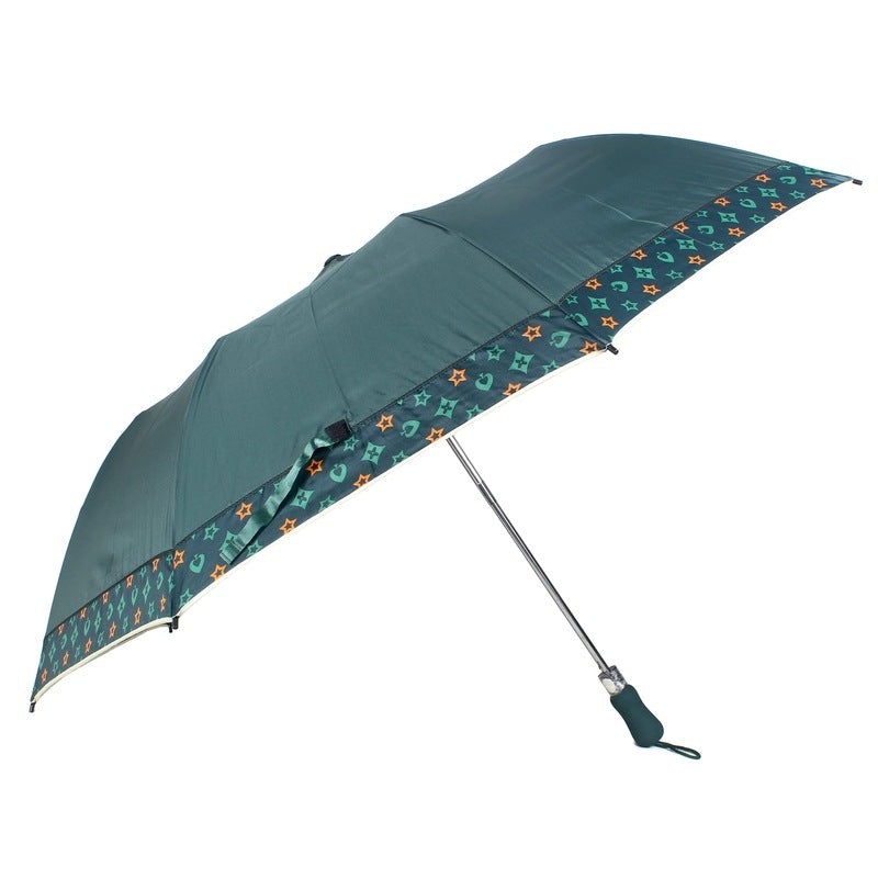 THE CLOWNFISH Umbrella 2 Fold Auto Open Waterproof Pongee Umbrellas For Men and Women (Printed Border Design- Green)