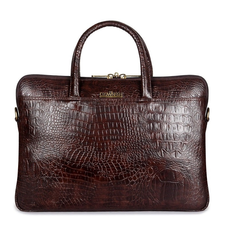 THE CLOWNFISH Unisex-Adult Crocodilan Laptop Briefcase Messenger Bag For 14 Inch Laptops - Rust Brown