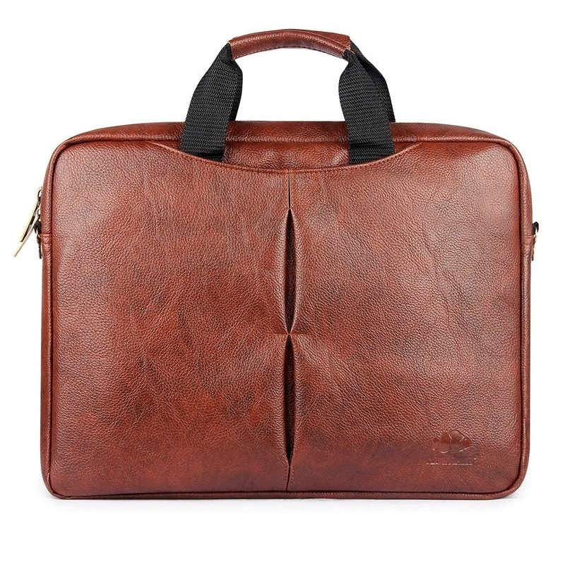 THE CLOWNFISH Vegan Leather Laptop Bag - Stylish, Water Resistant | Includes Adjustable Shoulder Strap | 13-14 inch | Tan