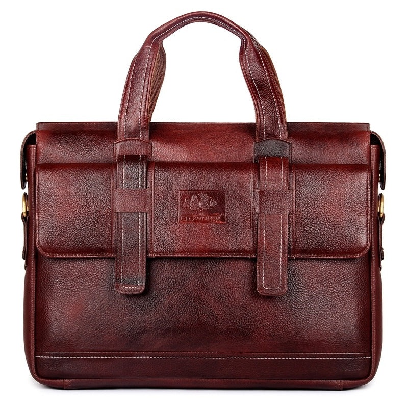 THE CLOWNFISH Vino 15.6-inch Laptop Bag - Premium Leather, Laptop Compartment | Messenger Bag | Wine Red