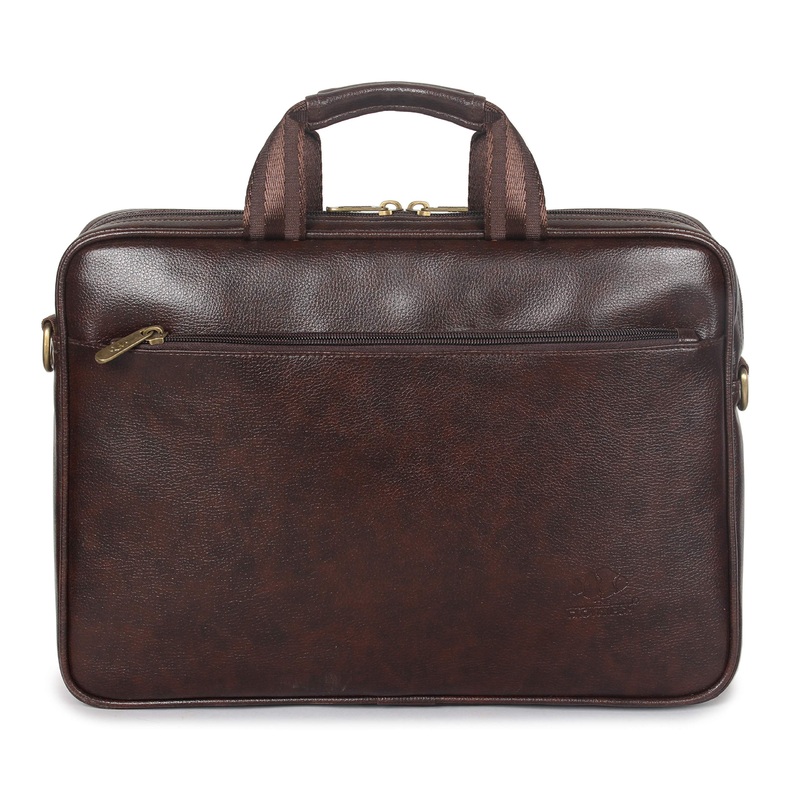 THE CLOWNFISH Zeus Faux Leather Laptop Messenger Bag - Water Resistant, Adjustable Strap | 15.6 inch | Dark Brown