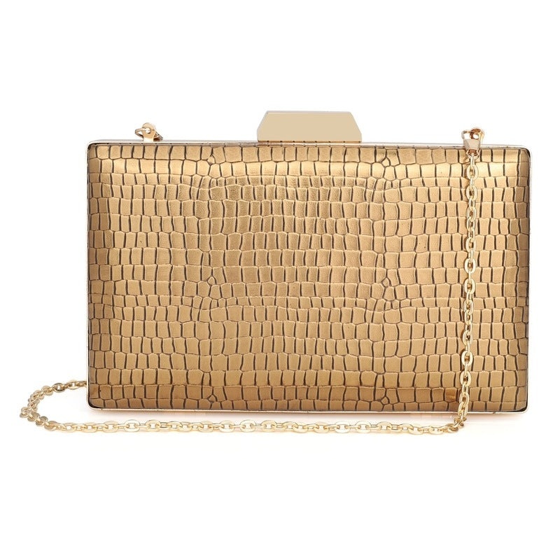 Elegant Faux Leather Womens Clutch - Crystal Clasp Closure | Detachable Chain Strap | 20x4x13 cms | Golden