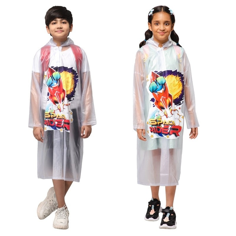 Kids Waterproof Longcoat with Adjustable Hood | Extra Space for Backpack | Size: 6-7 Years | Link White-Transparent