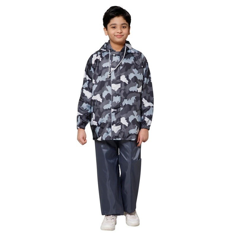 Kids Waterproof Nylon Raincoat with Double Coating | Reversible Design | Size: 14-16 years | Comrad Grey Camo