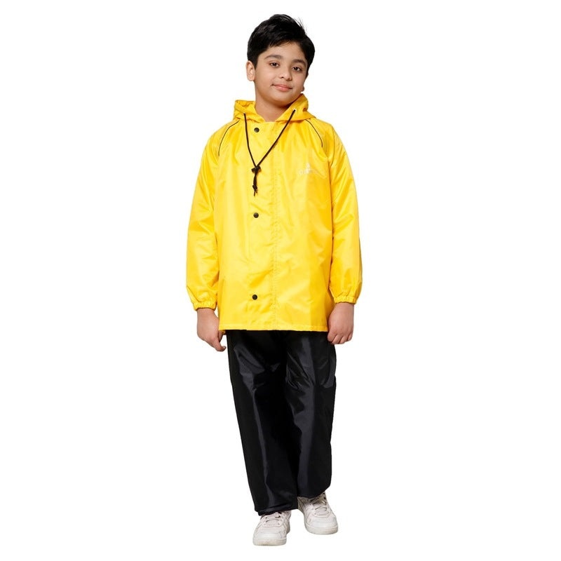 Kids Waterproof Reversible Raincoat with Hood & Reflector | Set of Top & Bottom | Duke Yellow | Age 14-16