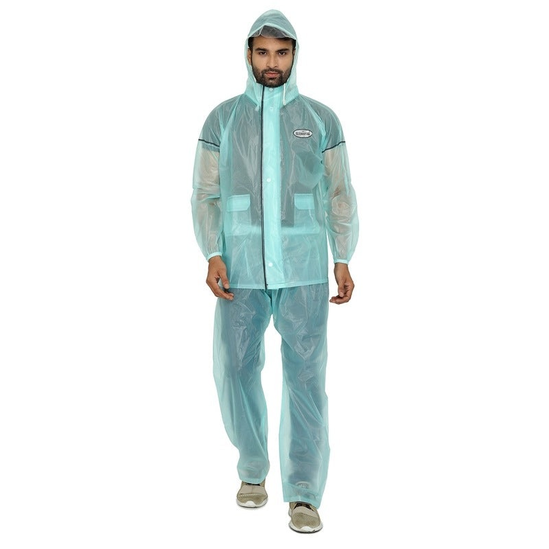 Men Rain Coat with Hood - Waterproof, Comfortable | Set of Top and Bottom | 2XL | Green