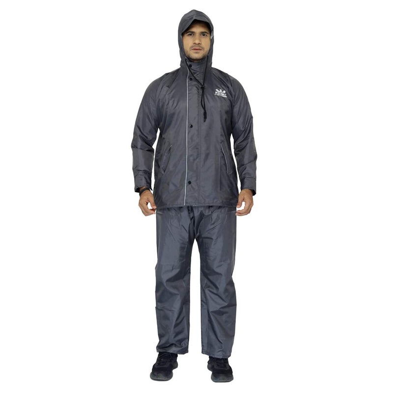 Men's Waterproof Rain Coat - Reversible, Reflective Stripes | Set of Top and Bottom | XX-Large | Prime Grey