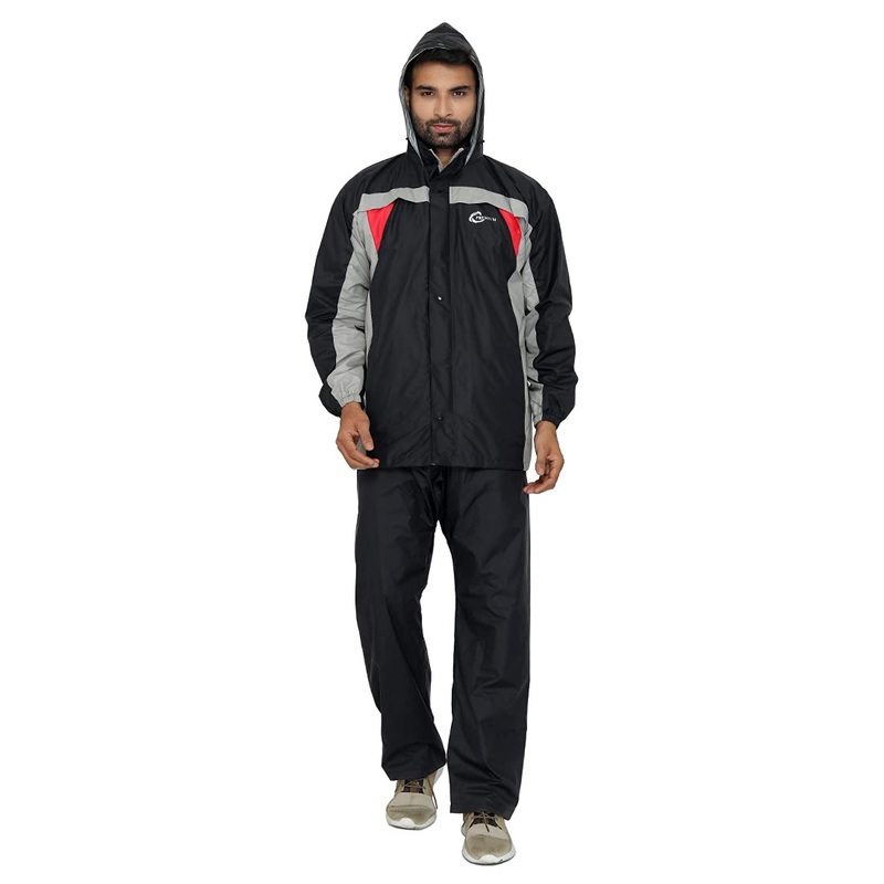 Men's Waterproof Reversible Raincoat with Reflective Logo | Top & Bottom Set | XL | Premium Black