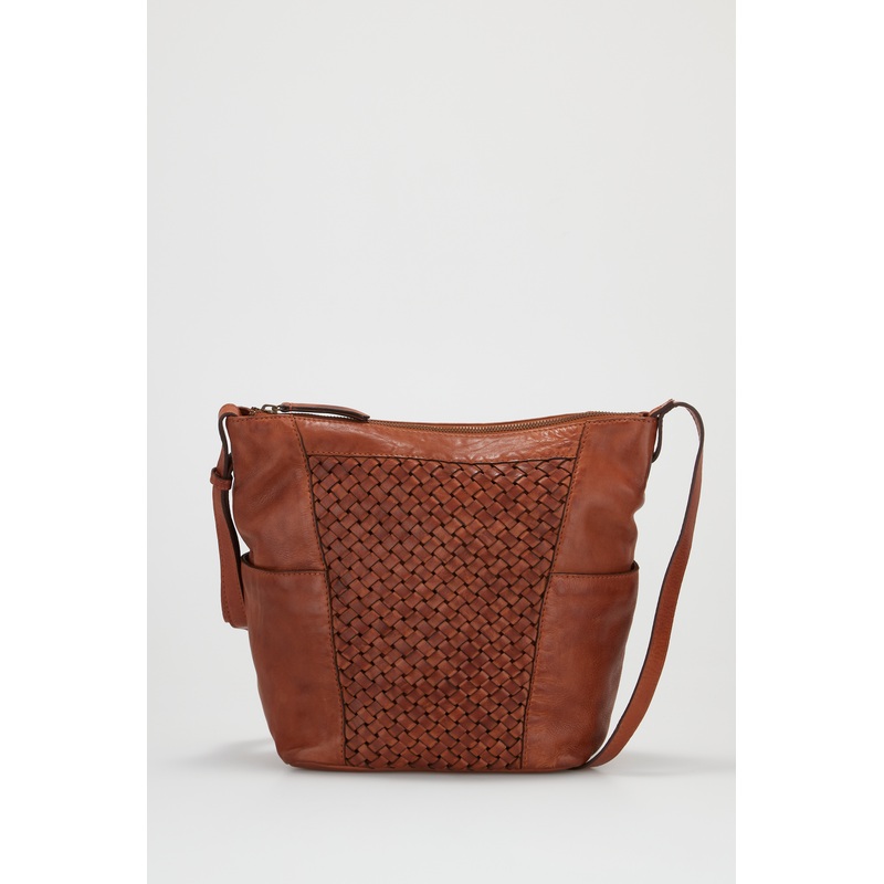 Palma Leather Weave Bucket Bag