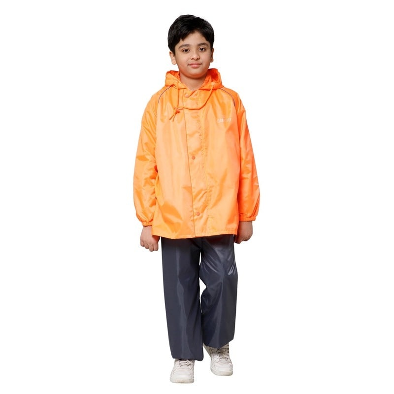 Reversible Raincoat with Hood & Reflector | Includes Pouch | For Kids Age 11-13 | Duke Orange