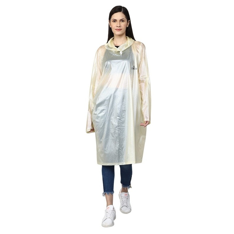 THE CLOWNFISH Avalon Series Womens Waterproof PVC Transparent Self Design Pullover Longcoat/Raincoat with Adjustable Hood (Lemon Yellow, X-Large)