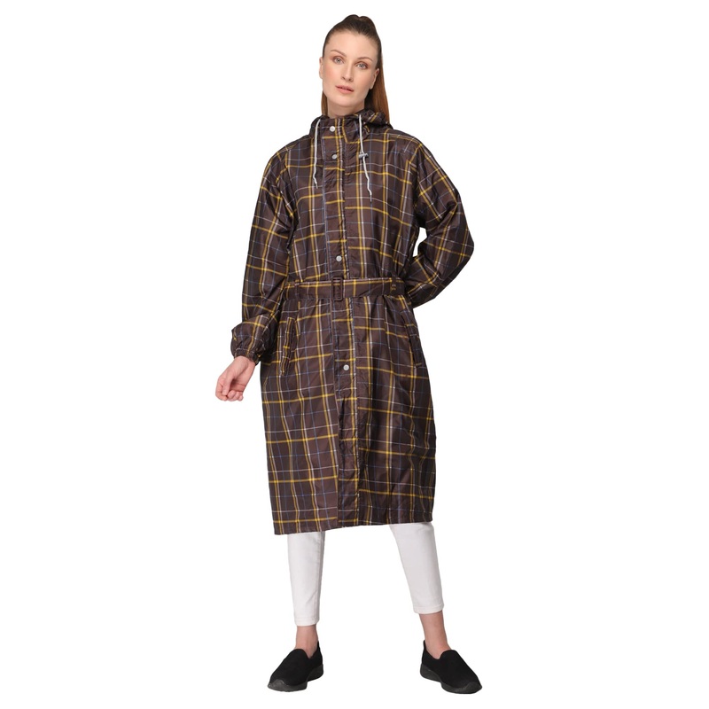 THE CLOWNFISH Dynamic Pro Series Womens Waterproof Polyester Reversible Raincoat/Longcoat with Hood and Reflector Logo at Back for Night Visibility -With Storage Bag (Dark Brown, XXL)