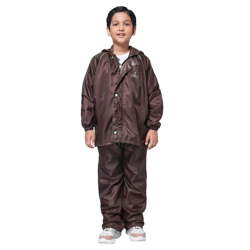 THE CLOWNFISH Eric Series Kids Waterproof Polyester Double Coating Reversible Raincoat with Hood and Reflector Logo at Back. Set of Top and Bottom. Printed Plastic Pouch. Kid Age-11-13 years (Black)