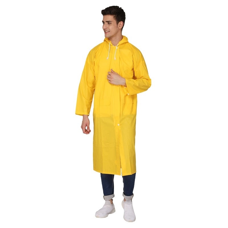 THE CLOWNFISH Indus Pro Series Men's Waterproof PVC Longcoat/Raincoat with Adjustable Hood- With Storage Bag (Yellow, XXXL)