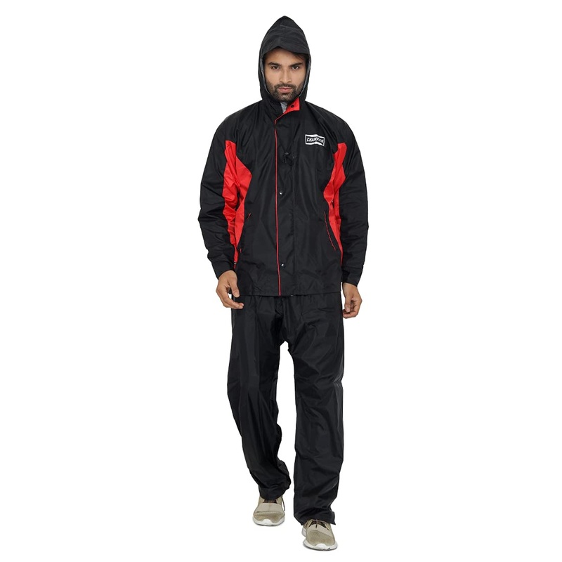 THE CLOWNFISH Men's Waterproof Raincoat - Reflective, Reversible | Set of Jacket and Pants | Large | Black