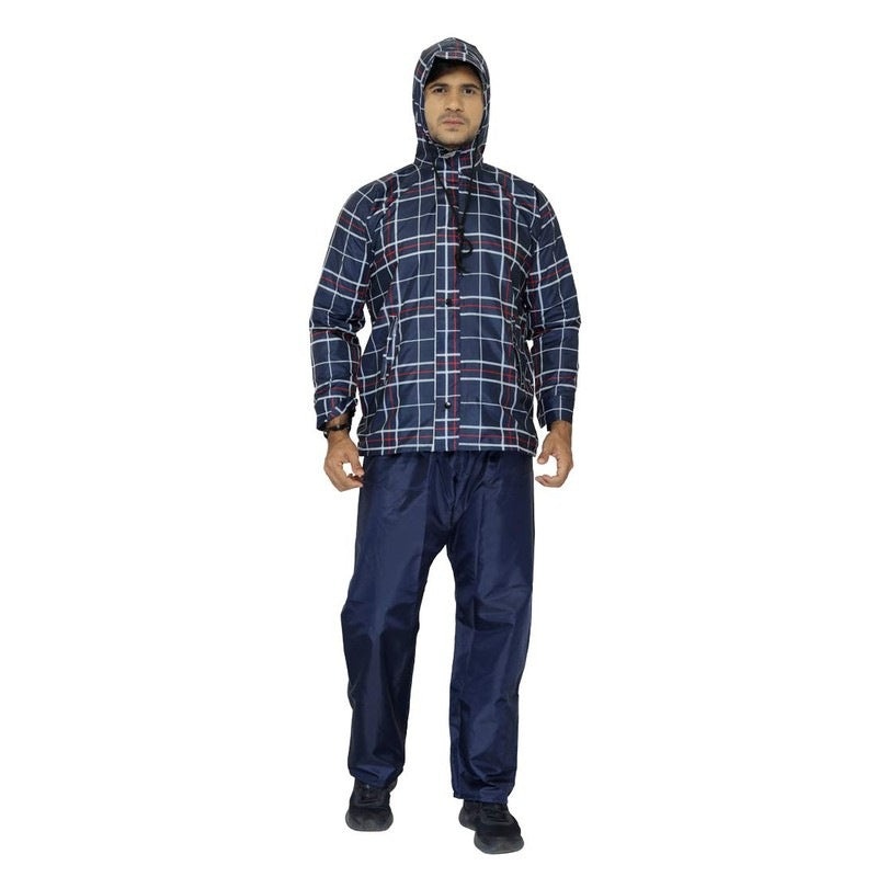 THE CLOWNFISH Monarch Men's Waterproof Polyester Double Coating Reversible Raincoat with Hood and Reflector Logo at Back for Night Travelling. Set of Top and Bottom (Black, XXL)