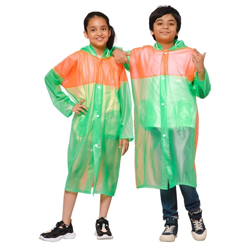 THE CLOWNFISH Puddle Jumper: Waterproof Longcoat with Adjustable Hood | Age 5-6 Years | Fluoroscent Green