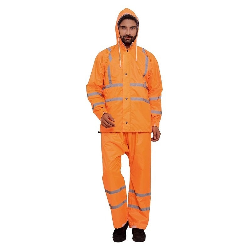 THE CLOWNFISH Rain Coat for Men - Waterproof, Adjustable Hood | Set of Top & Bottom | 3XL | Orange