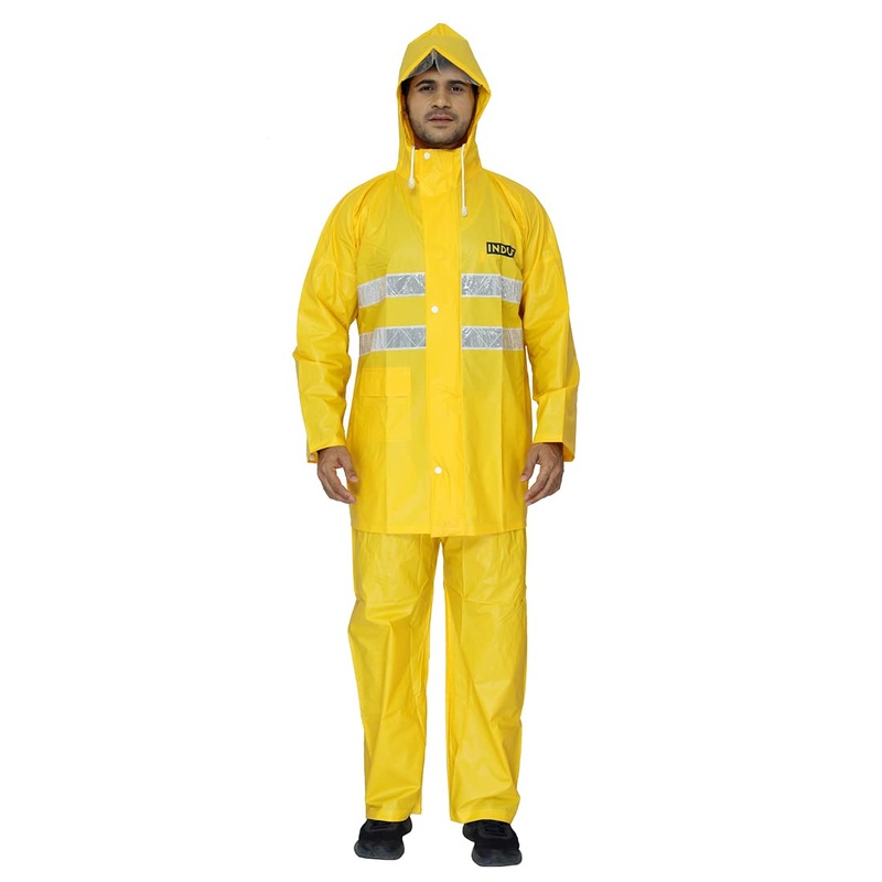 THE CLOWNFISH Rain Coat for Men Waterproof for Bike with Hood and Reflective Stripes Raincoat for Men. Set of Top and Bottom Packed in a Storage Bag Indus Series (Green, Large)