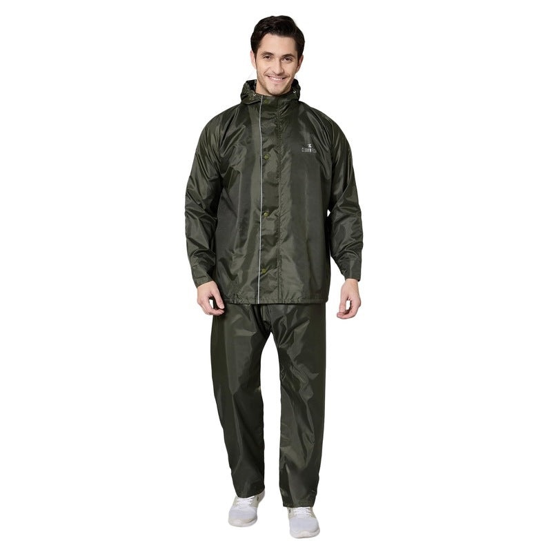 THE CLOWNFISH Rain Coat - Waterproof, Reversible Double Layer | Pants Included | XXXL | Mehendi