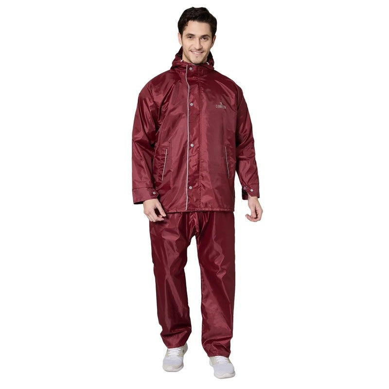 THE CLOWNFISH Raincoat - Waterproof & Reversible | Includes Pants | XXL | Maroon