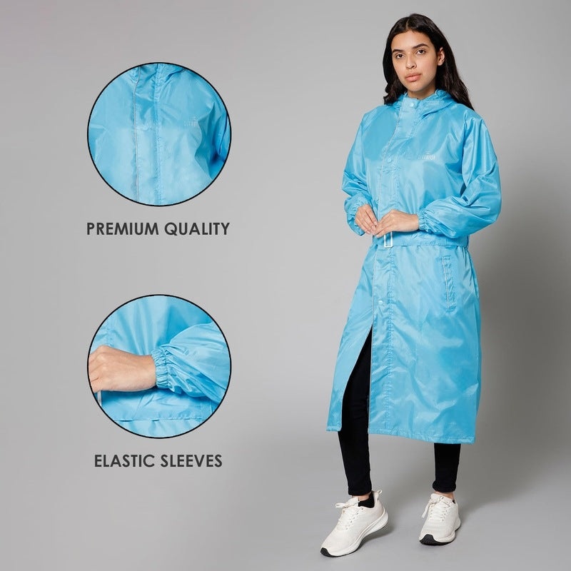 THE CLOWNFISH Raincoats for Women Raincoat for Ladies Waterproof Reversible Double Layer. Drizzle Diva Series (Turquiose Blue, Large)