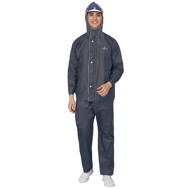 THE CLOWNFISH Viner Pro Series Reversible Waterproof Double Layer Men's Raincoat (Grey, 3XL-Size)