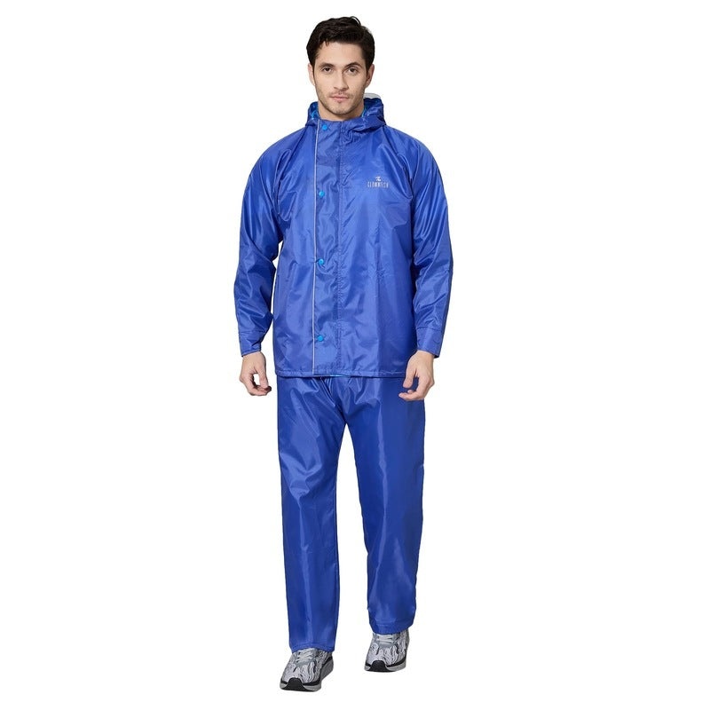 THE CLOWNFISH Waterproof Rain Coat with Pants | Adjustable Hood | 3XL | Royal Blue