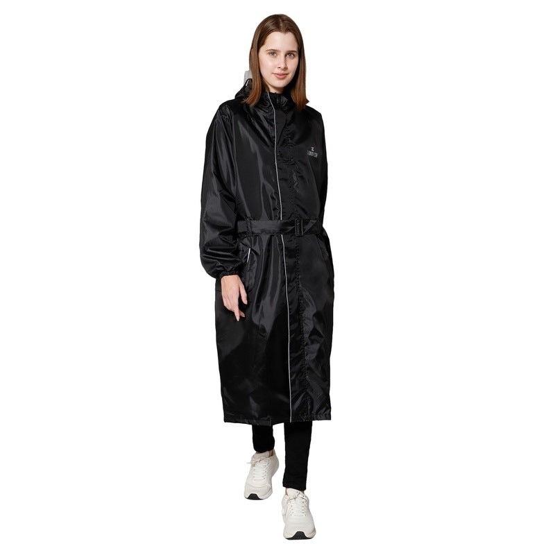 Women Raincoat - Waterproof, Reversible, Adjustable Hood | Storage Bag Included | XX-Large | Drizzle Diva Black