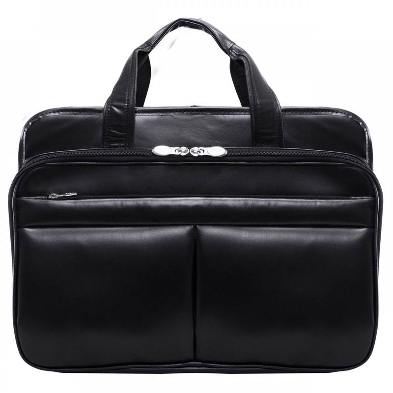 Walton 17" Leather Expandable Double Compartment Laptop Briefcase w/ Removable Sleeve