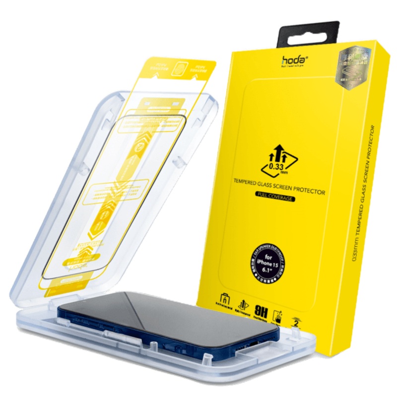 (Markdown) Hoda 0.33mm Full Coverage Tempered Glass with Helper for iPhone 15 Series - Clear