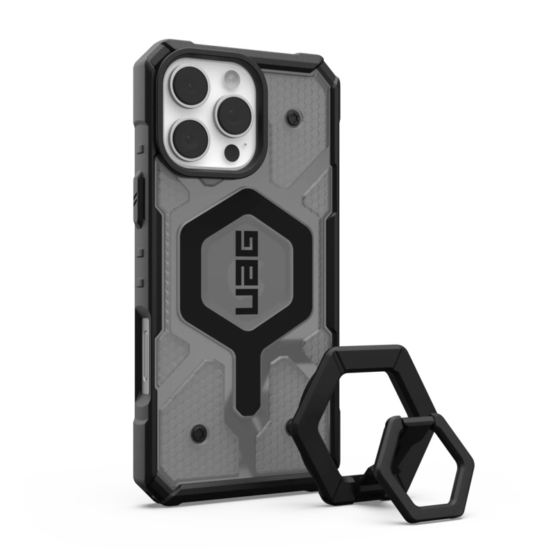 UAG iPhone 16 series Pathfinder Clear Case - Ash Case + Black Ring Stand