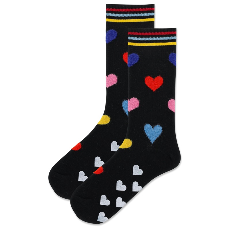 WOMEN'S FUZZY HEARTS NON-SKID CREW SOCK