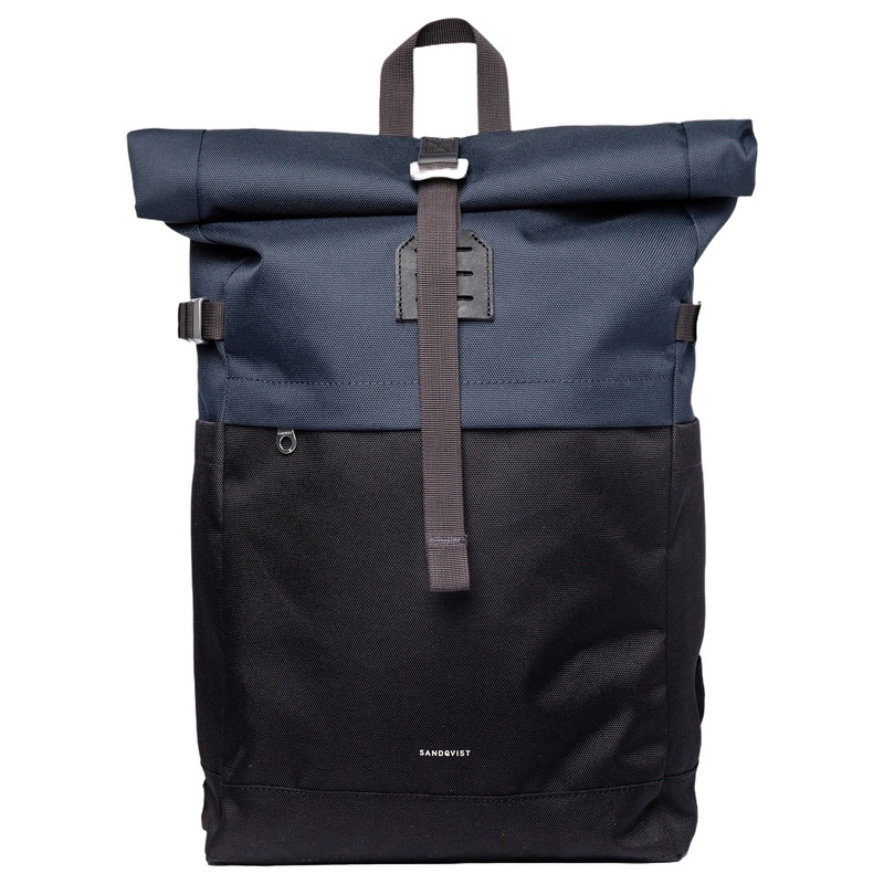 Sandqvist Icon Rolltop - Rucksack M 14" 60 cm (multi black/ navy with black leather)