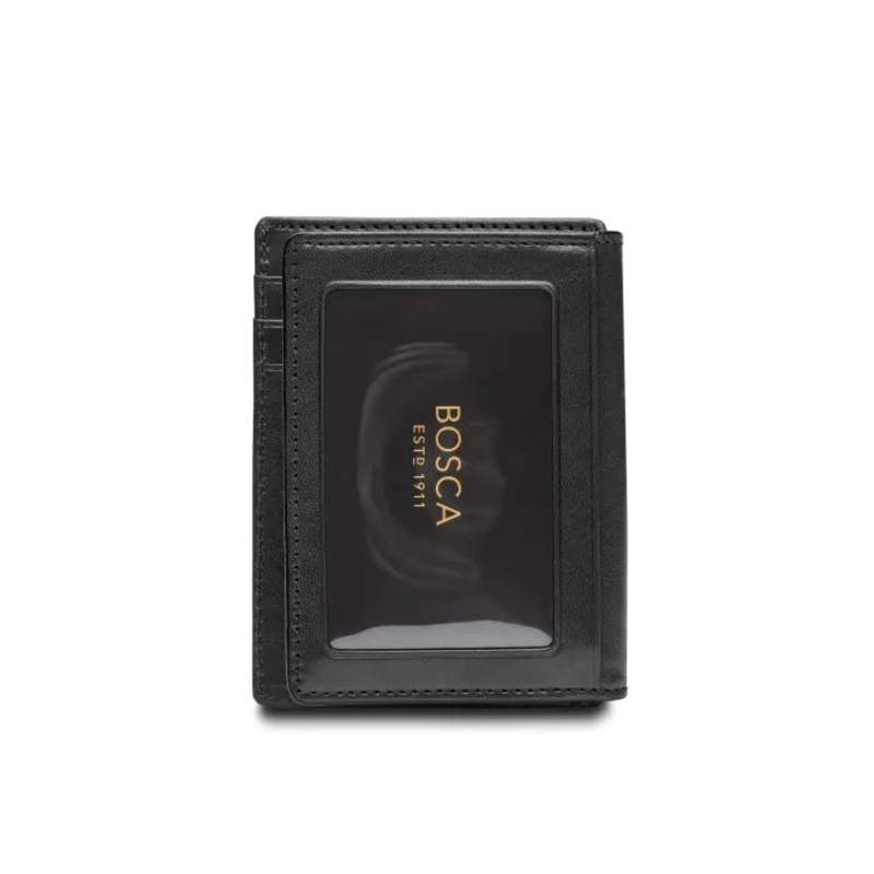 Old Leather Front Pocket ID Wallet with clip-black