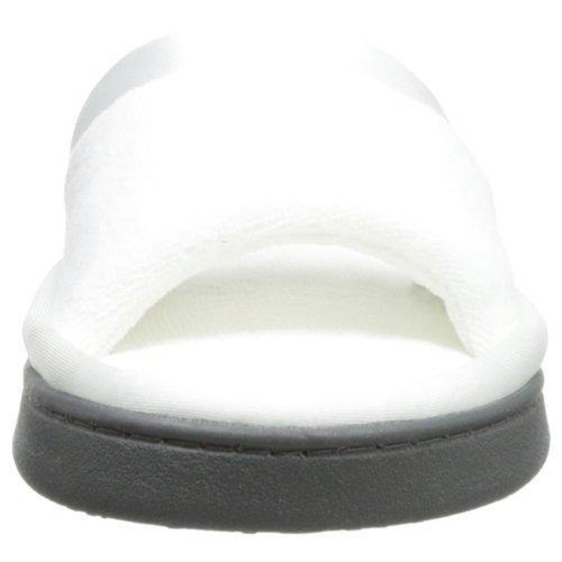 Totes isotoner Women's Microterry Slide Slipper with Satin Trim, White, 7.5/8