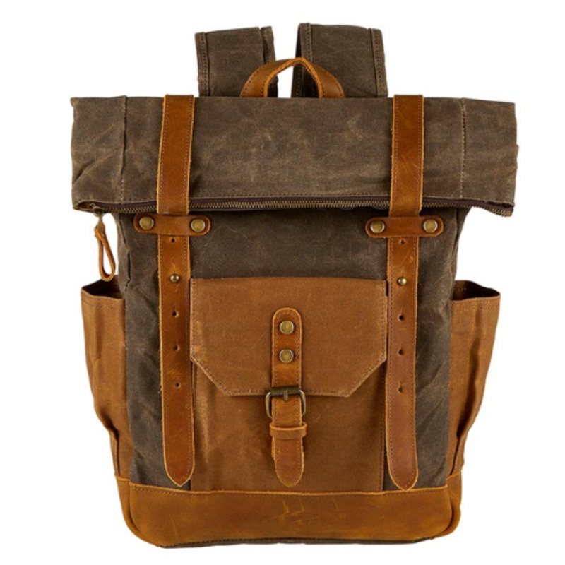 Vintage Waxed Canvas & Leather Rolltop Backpack