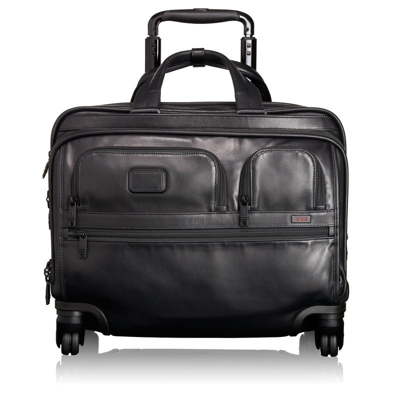 TUMI Alpha Leather Travel Men's 4 Wheel Deluxe Brief with Laptop Case