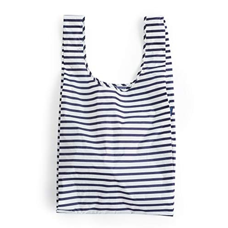 BAGGU Large Reusable Shopping Bag, Foldable Ripstop Nylon Tote for Laundry or Shopping, Sailor Stripe (2018)