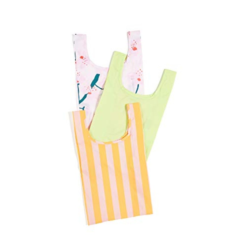 BAGGU Women's Baby Packable Bag Set of 3, Cherry Blossom/Lime/Marigold, Stripe, Floral, One Size