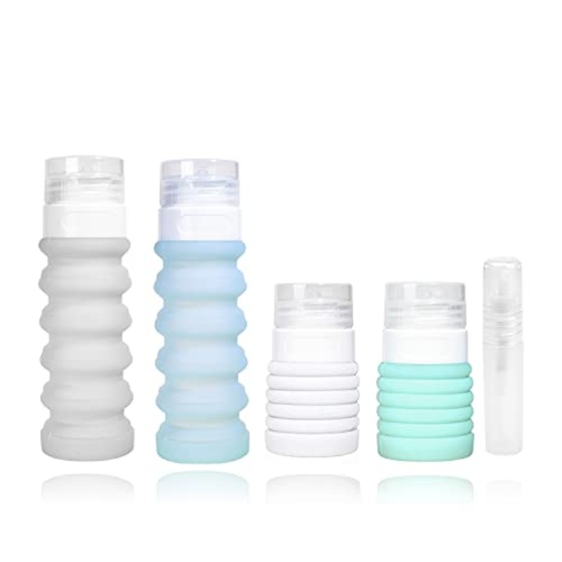 Collapsible Silicone Travel Size Bottles Portable Squeezable Refillable Containers Set for Cosmetic Toiletries Shampoo Lotion Soap Liquids, Leak-proof, TSA Approved (1.5-3oz, 4-colors)